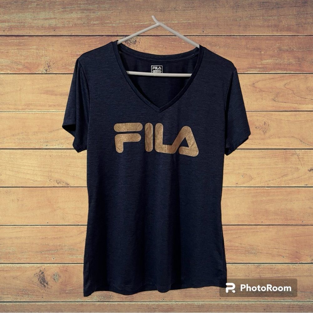 Fila Womens Top Blue With Gold Lettering Size L GUC